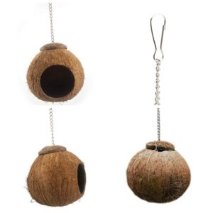 Natural 5.1'' Coconut Shell Bird Nest House Hut for Pet Parrot Cage Seed Feeder Toy Nesting Box (Natural Surface)