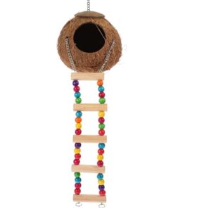 Ipetboom Toys Reptile Decor Terrarium Hideout House for Pet Hideout with Ladder Toy Bed for Pet Breeding Nest Hanging Hideout Nest with Ladder Sleeping Nest Coconut Wooden Parrot Supplies