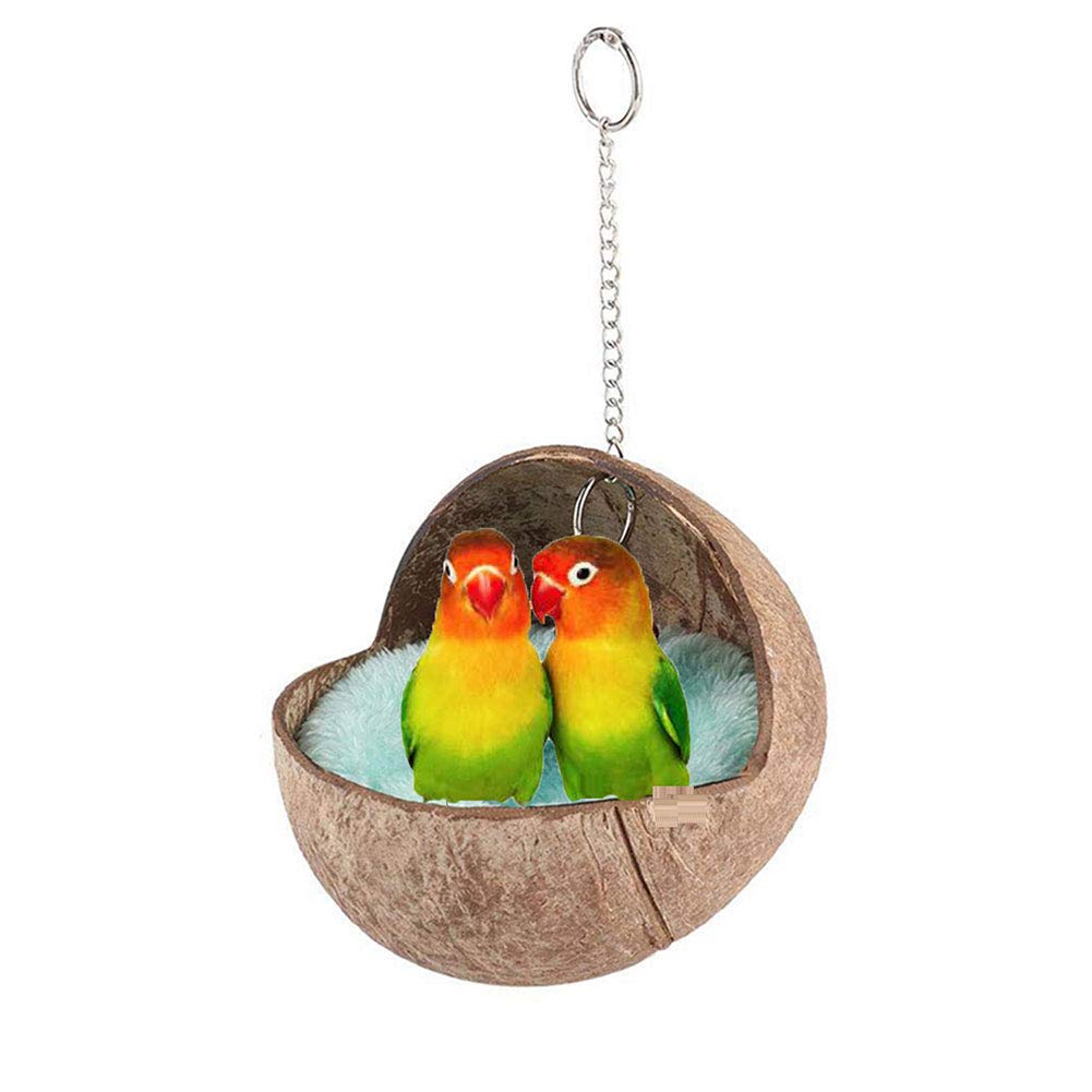 Natural Coconut Shell Bird Nest House Bed with Warm Pad for Parrot Parakeet Hamster Rat Mice Chinchilla Cage Toy Nesting Box