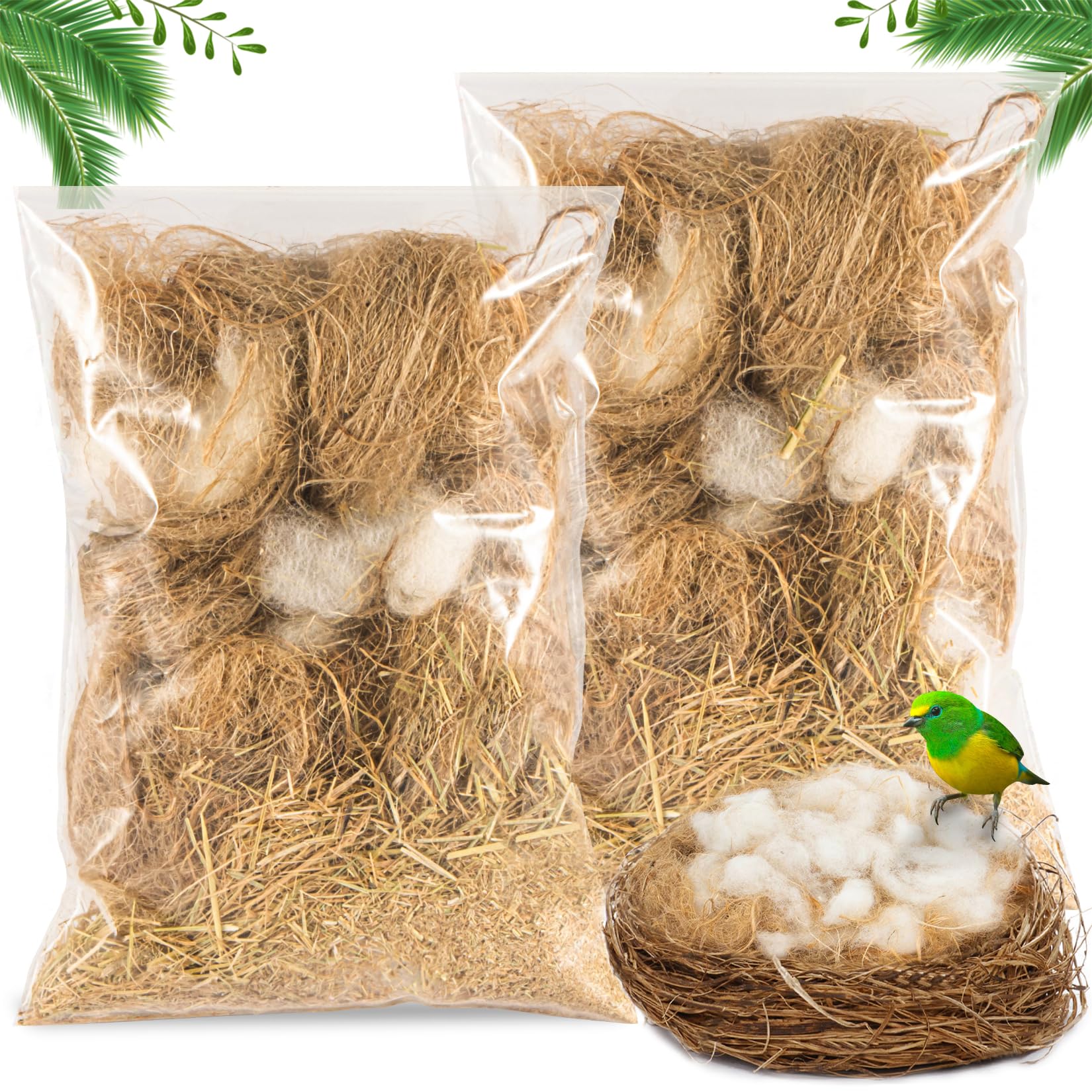 Sukh 2 Pack Bird Nesting Material - Bird Nests Bedding Hummingbird Nesting Material Mixing Canary Nesting Material Finch Nesting Material Parakeet Nesting Materials for Cage,Gardens,Tree Trunks (80G)