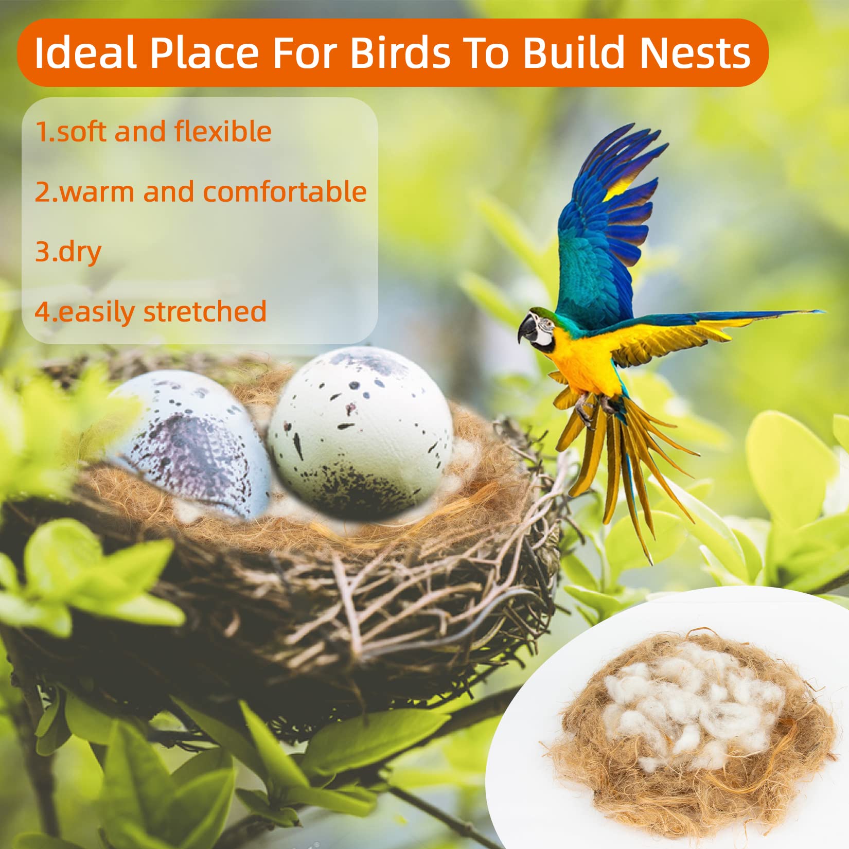 Sukh 2 Pack Bird Nesting Material - Bird Nests Bedding Hummingbird Nesting Material Mixing Canary Nesting Material Finch Nesting Material Parakeet Nesting Materials for Cage,Gardens,Tree Trunks (80G)