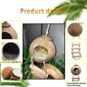 kathson Leopard Gecko Coconut Husk Hut Reptile Habitat Accessories Hideout Hole Climbing Ladder Bendable Hanging Plants Sleeping Hiding Breeding Apply to Amphibians and Small Animals