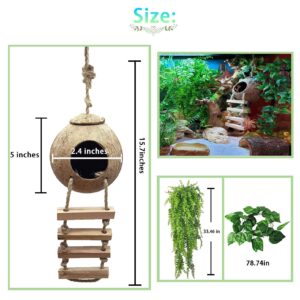 kathson Leopard Gecko Coconut Husk Hut Reptile Habitat Accessories Hideout Hole Climbing Ladder Bendable Hanging Plants Sleeping Hiding Breeding Apply to Amphibians and Small Animals