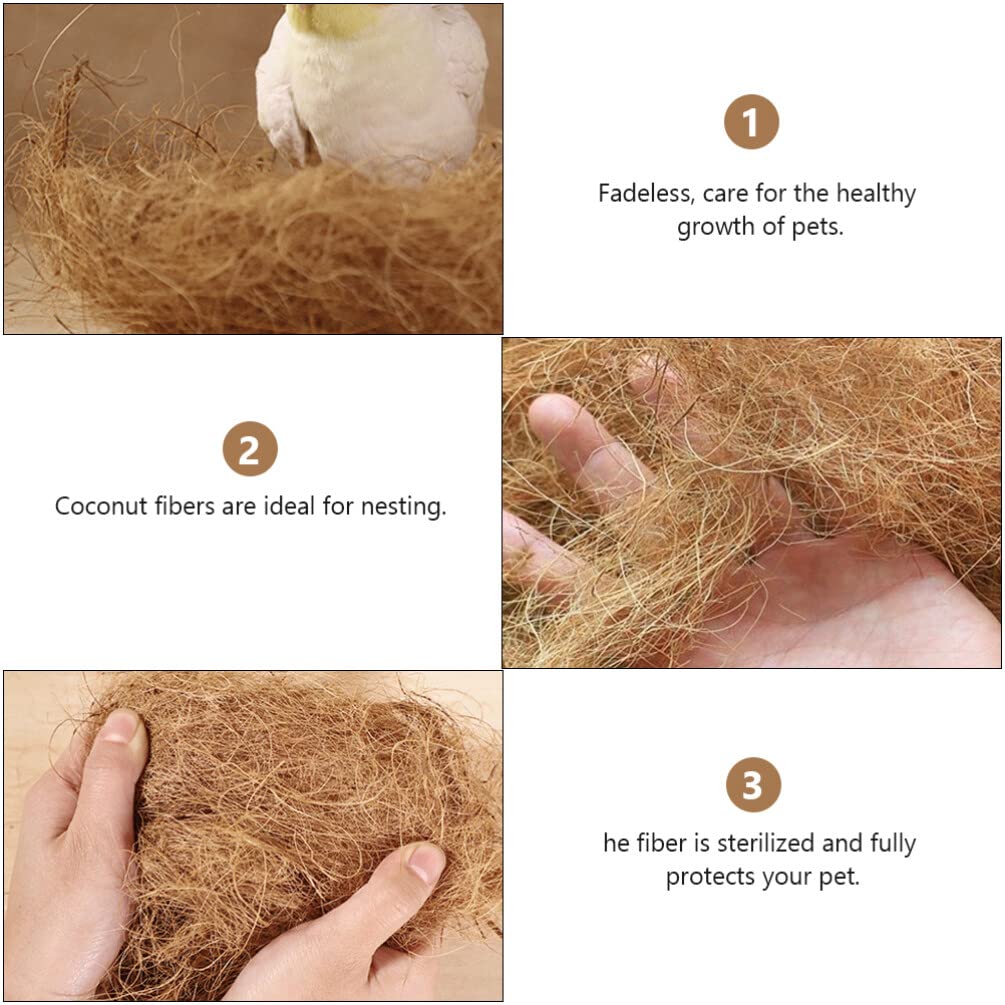 POPETPOP Coconut Fiber for Birds, Nesting Box Pads Chicken Nesting Pads Natural Coconut Fiber Nest Lining Material for Small Birds and Animals for Nest Building Bedding Hideouts 500g