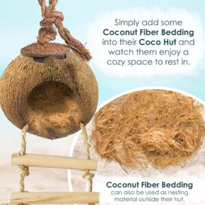 SunGrow Hermit Crab Coconut Hut with Ladder and Bedding, Perfect Mansion for Geckos, Pocket Pets, Small Birds, and Hermit Crabs, 1.5 oz. Bedding Included for Amazing Value