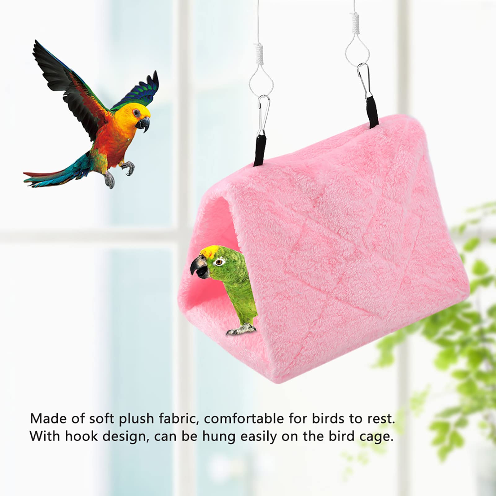 Haosie Warm Bird Nest House, Bird Bed for Cage, Plush Parrot Hanging Hammock Shed Hut Cage for Parakeet Cockatiel Lovebird Cockatoo(S-Pink)