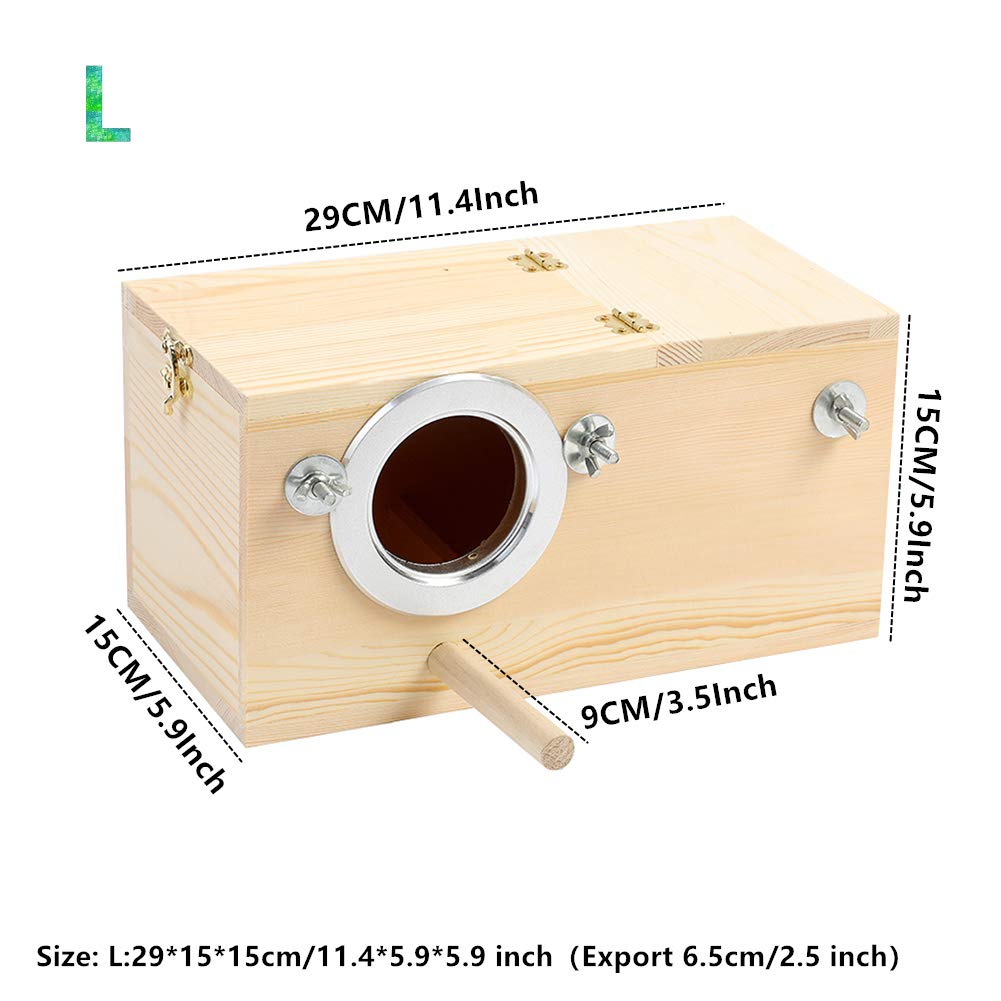 Pine Wood Parakeet Nest Box Bird House Budgie Breeding Mating Box for Lovebirds Cockatiel Parrotlets (L)