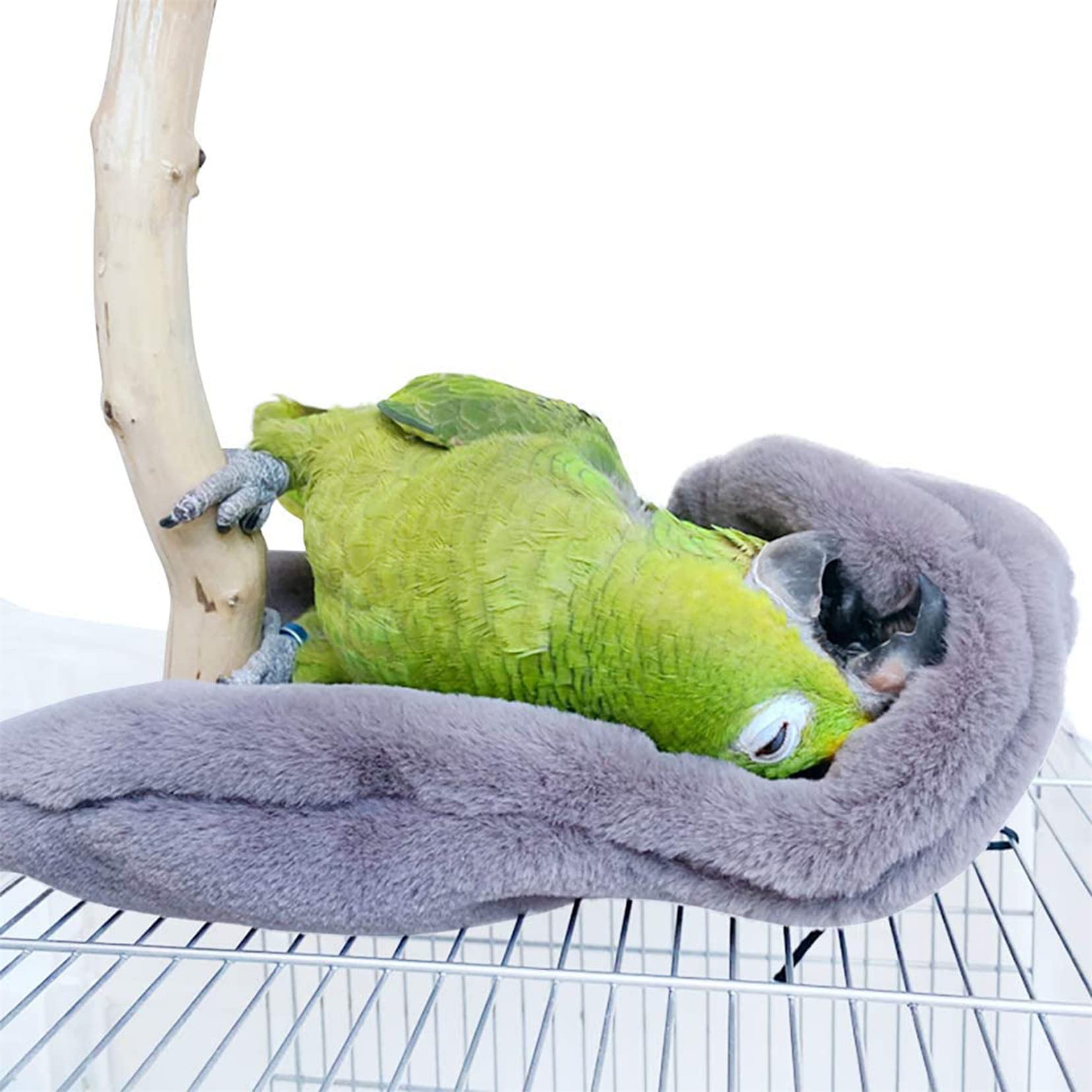 ShanLily Bird Buddy, Corner Fleece Bird Blanket, Cozy Bird Bed Warmer Parrot House for Cage, Cuddle Nest Hanging Toy for Lovebirds, Parakeet,Gray 12*15Cm