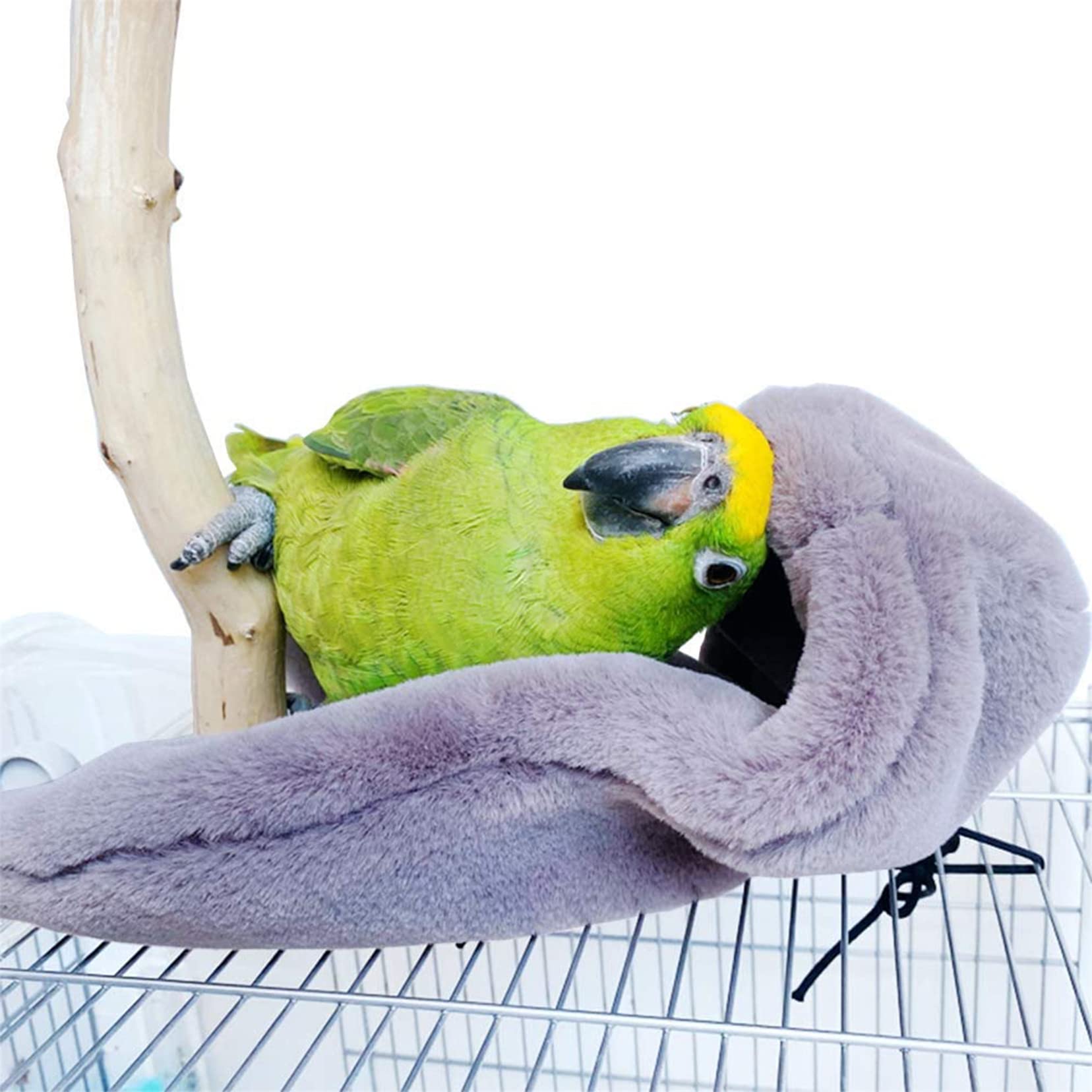 ShanLily Bird Buddy, Corner Fleece Bird Blanket, Cozy Bird Bed Warmer Parrot House for Cage, Cuddle Nest Hanging Toy for Lovebirds, Parakeet,Gray 12*15Cm