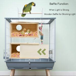 CooShou Parakeet Nesting Box Cockatiel Nesting Natural Pine Bird Nest Bird Breeding Box House Acrylic Transparent Bird Box with Detachable Wooden Board for Lovebirds Cockatiel Budgie Conure Parrot L