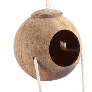 TOPINCN Coconut Shell Bird Nest Breeding Nest Pet Parrot Hideaway House with Rope Ladder for Bird and Small Animal Toy 2 Sizes (#2)