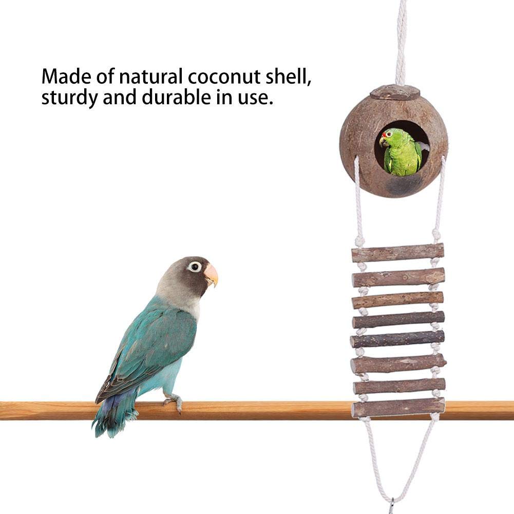 TOPINCN Coconut Shell Bird Nest Breeding Nest Pet Parrot Hideaway House with Rope Ladder for Bird and Small Animal Toy 2 Sizes (#2)