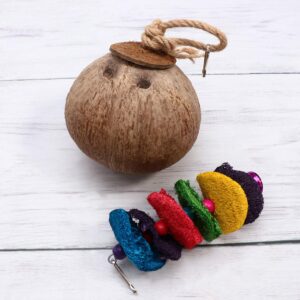 ULTECHNOVO 2pcs Coconut Shell Bird Nest Parakeet Toys for Cage Summer Toys Coconut Bird Toy Bird Toys Hanging Birds with Bells Parrot Shredder Toys Pet The Bird The Bell Wooden