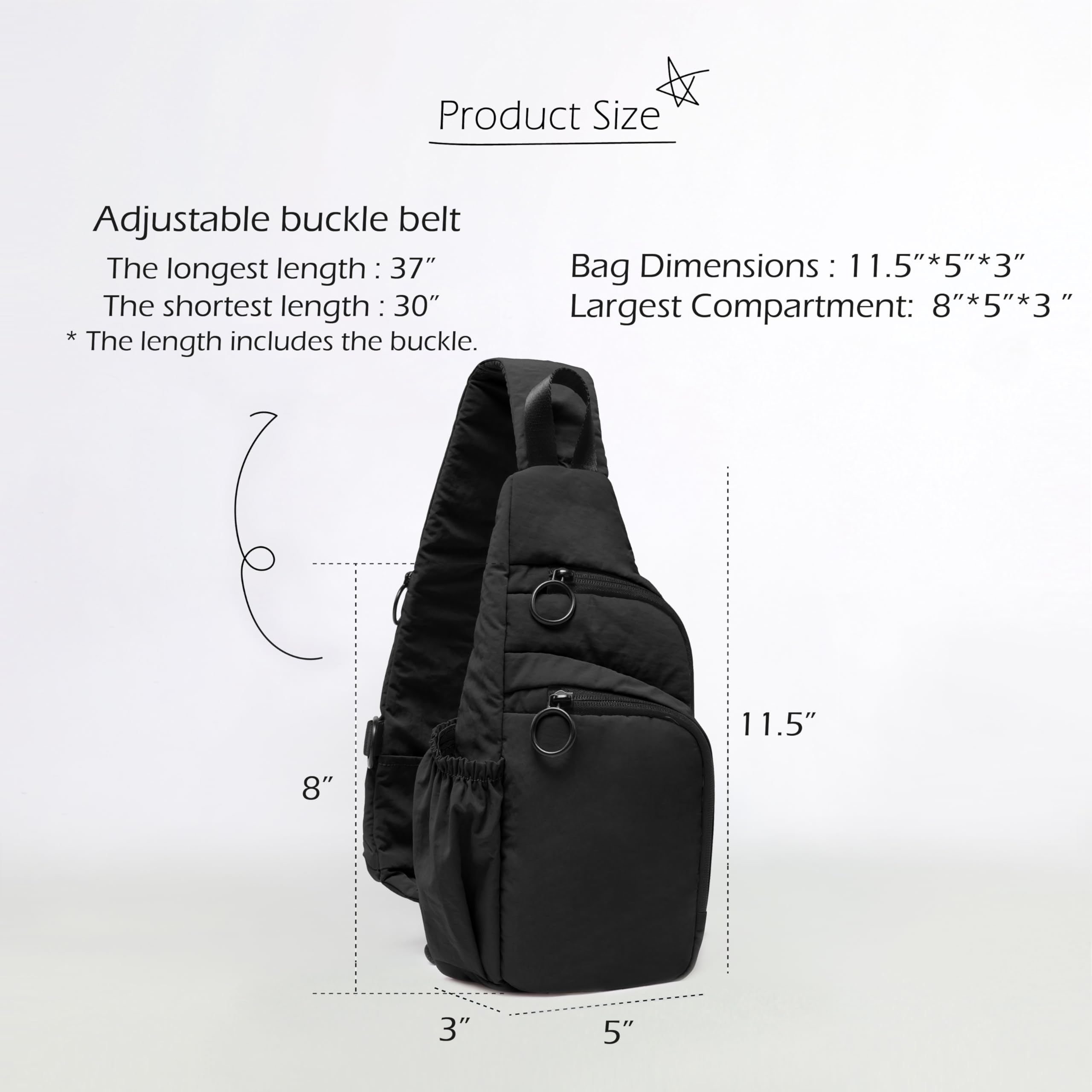 ODODOS Crossbody Sling Bag with Adjustable Straps Small Backpack Lightweight Daypack for Casual Hiking Outdoor Travel, Black