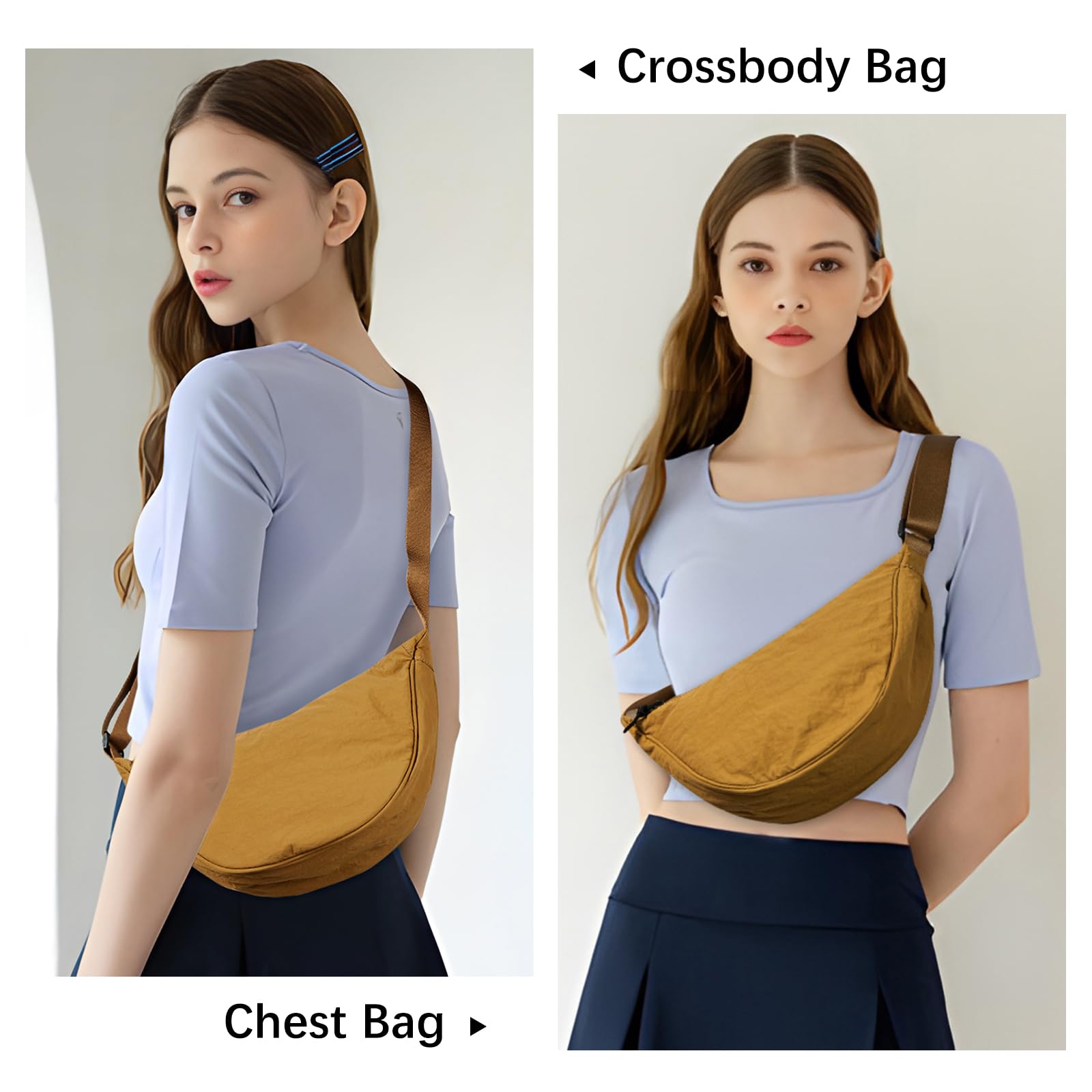 WESTBRONCO Crescent Bag Crossbody Bags for Women Trendy Small Nylon Fanny Pack Sling Hobo Bag Soft Casual, Brown