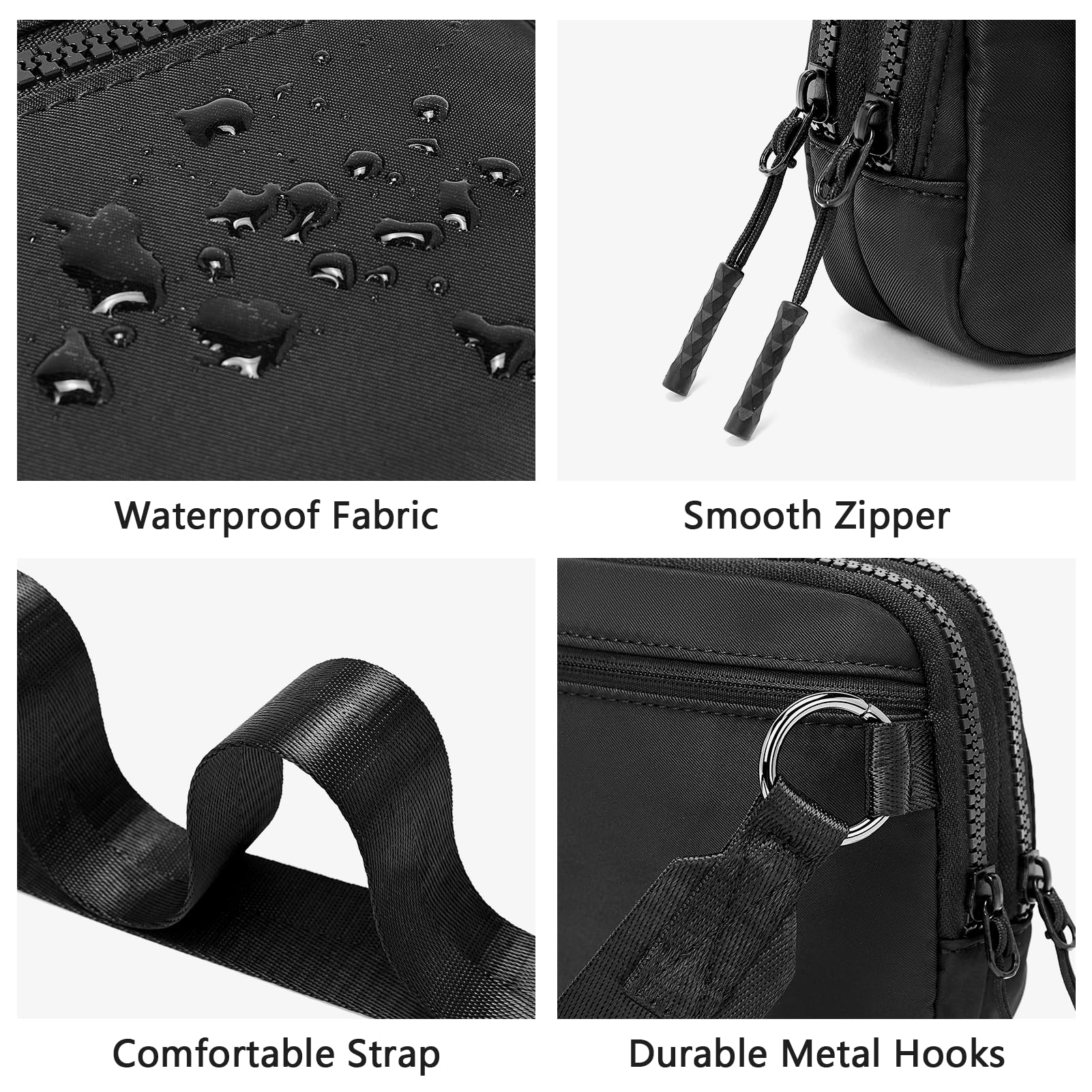 WESTBRONCO Small Crossbody Bags for Women Nylon with Adjustable Strap, Mini Crossbody Purse, Fahion Shoulder Bag for Traveling Workout Black