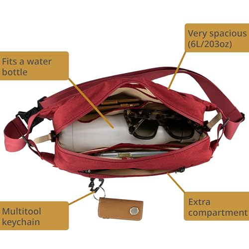 Hunterson Sling Bag for men and women, trendy crossbody bag to travel or as festival bag, multifunctional and spacious, water resistant bag, dark red