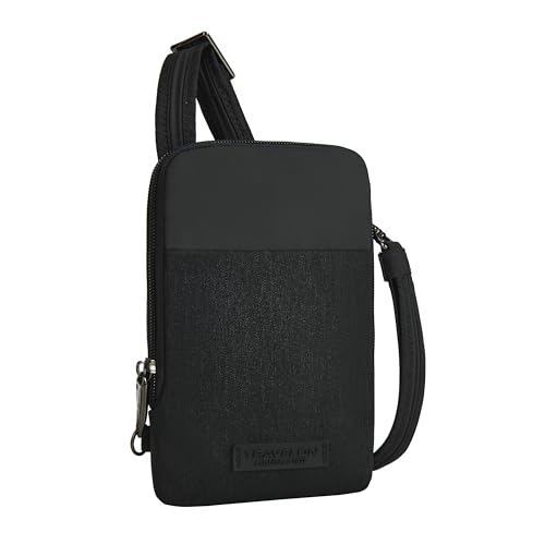 Travelon Anti-theft Metro Stadium Mini Crossbody Cross Body Bag, Black, 4.5" x 7.25" x 1"