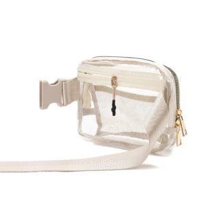 Clear Belt Bag Clear fanny pack stadium approved for Women Men with Adjustable Strap Clear Crossbody Bag Waist Bag for Concerts Sports Travelling Hiking Running (BEIGE)