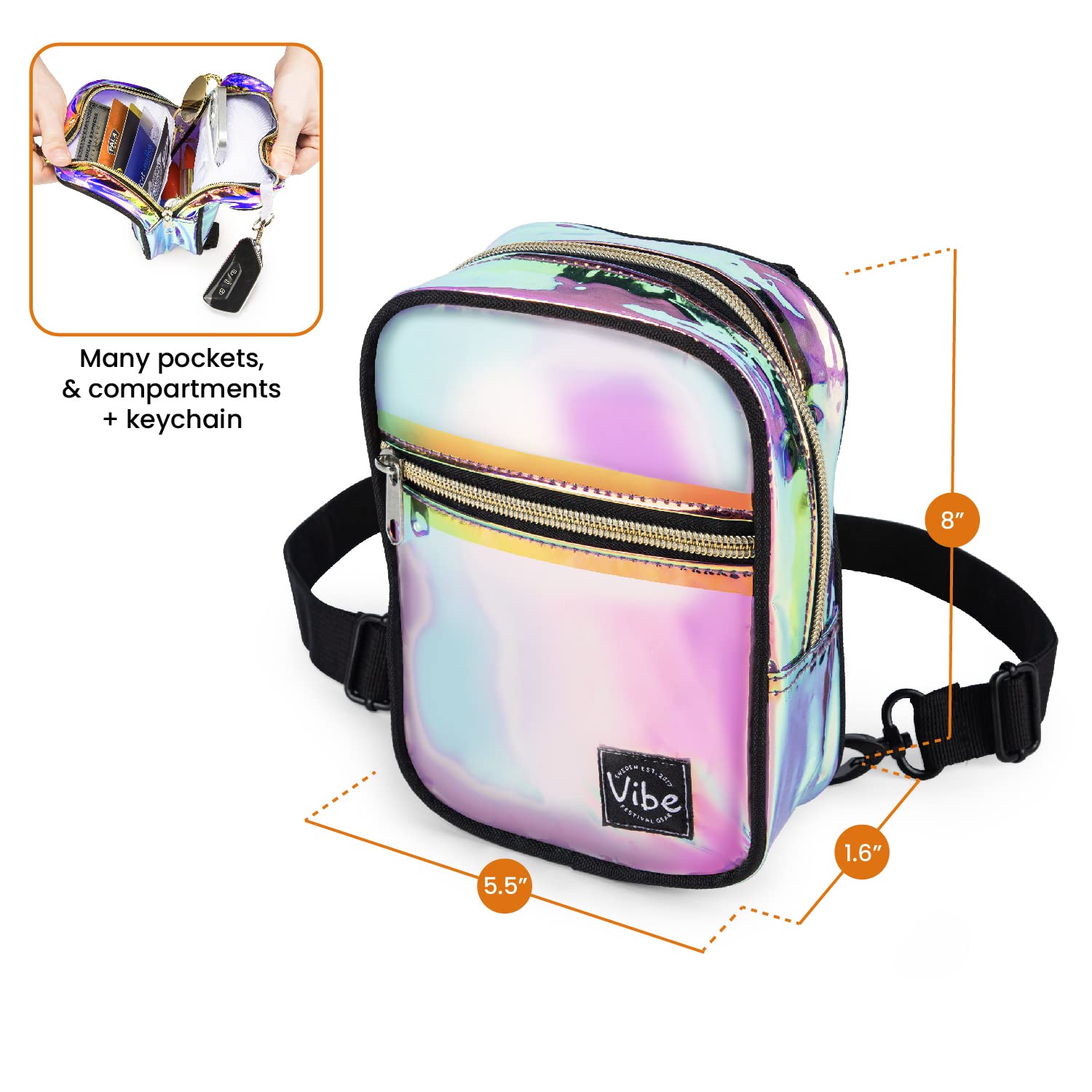 Vibe Festival Gear Small Crossbody Sling Bag for Women Men 5in1 Multi-Use from (rPET) Recycled Polyester Belt Bag Cross Body Backpack Fanny Pack Purse - Purple