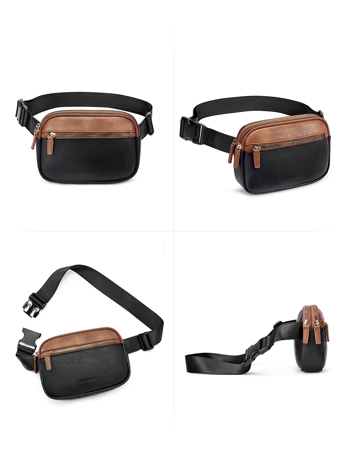 WESTBRONCO Fanny Packs for Women, Fashion Waist Packs with Adjustable Strap, PU Leather Belt Bag with Multi-Pockets, Small Crossbody Purse, Brown & Black