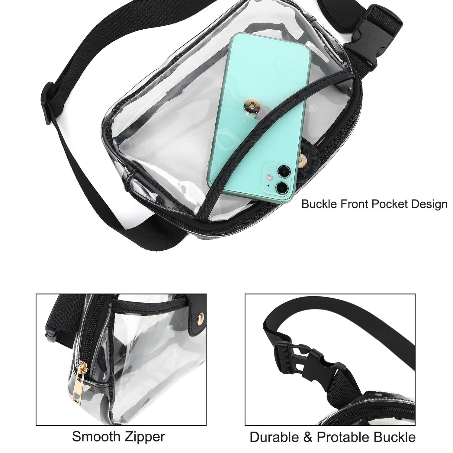 Clear Fanny Pack for Women - Waterproof Clear Belt Bag with Adjustable Strap Crossbody Clear Waist Bag for Sports, Travel, Concerts, Festival