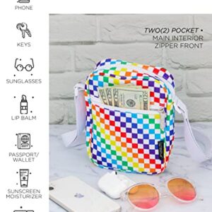 Fydelity Rainbow Checkered Small Crossbody Bag for Women, Sling Bag Festival Crossbody Bag for Men, Womens Sling Side Shoulder Bag, Crossbody Bags Festival Bag Concert Cross Body Bag Purse Gay Pride