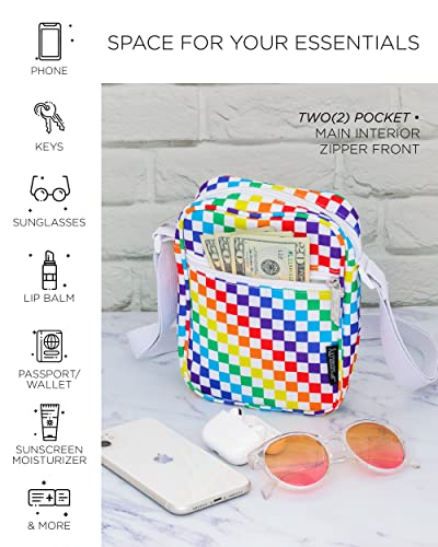 Fydelity Rainbow Checkered Small Crossbody Bag for Women, Sling Bag Festival Crossbody Bag for Men, Womens Sling Side Shoulder Bag, Crossbody Bags Festival Bag Concert Cross Body Bag Purse Gay Pride