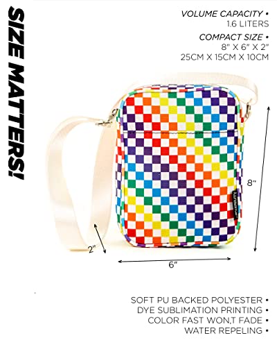 Fydelity Rainbow Checkered Small Crossbody Bag for Women, Sling Bag Festival Crossbody Bag for Men, Womens Sling Side Shoulder Bag, Crossbody Bags Festival Bag Concert Cross Body Bag Purse Gay Pride