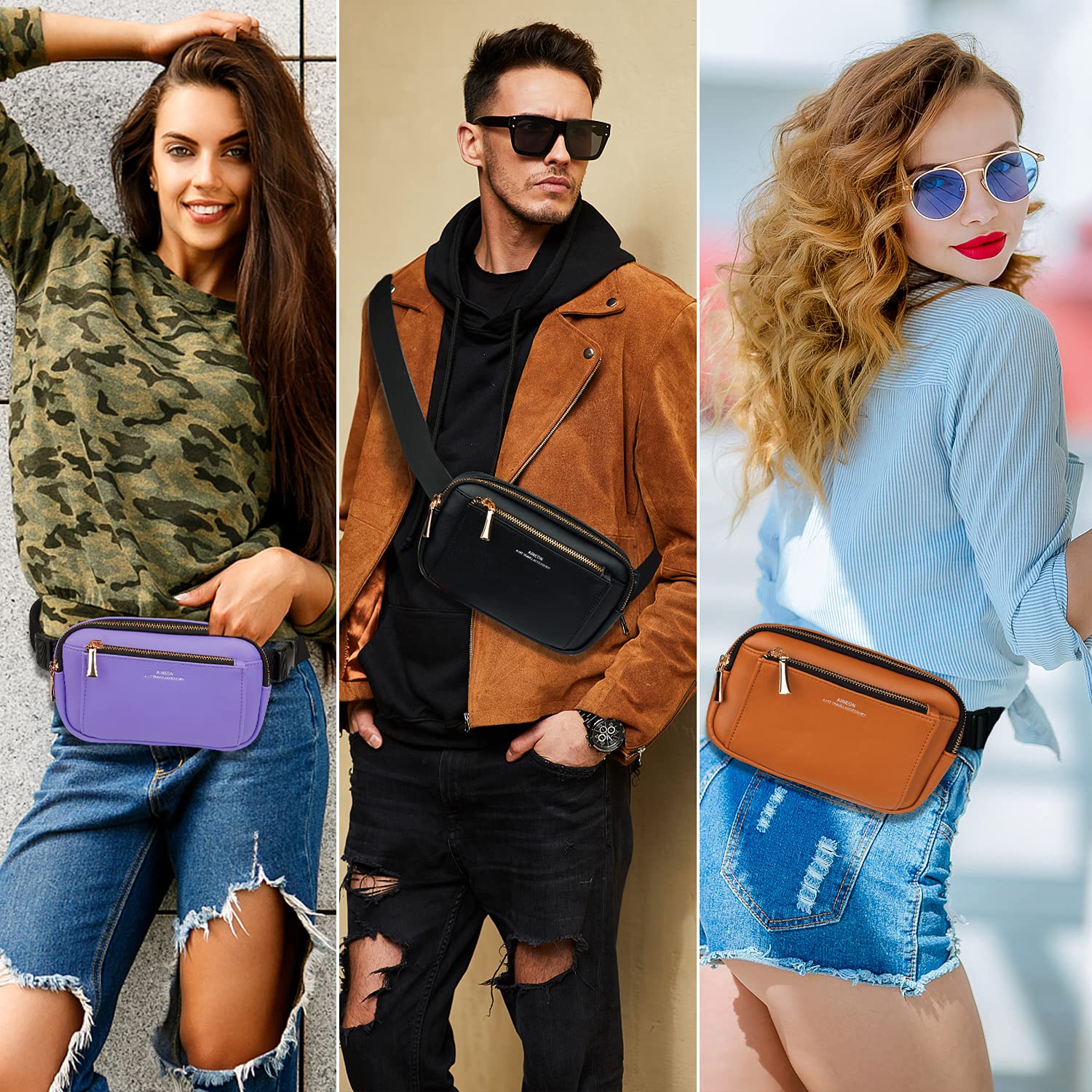 Fanny Packs for Women Fashion Leather Fanny Pack for Men Girls Boys, Plus Size Waist Pack Belt Bag with Adjustable Strap Waterproof Cute Bum Hip Bags for Travel Disney Hiking Running Cycling Shopping