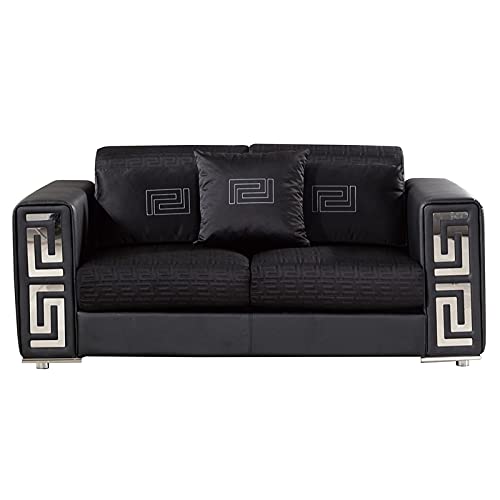 American Eagle Furniture AE223 Black Color with Faux Leather and Fabric Loveseat