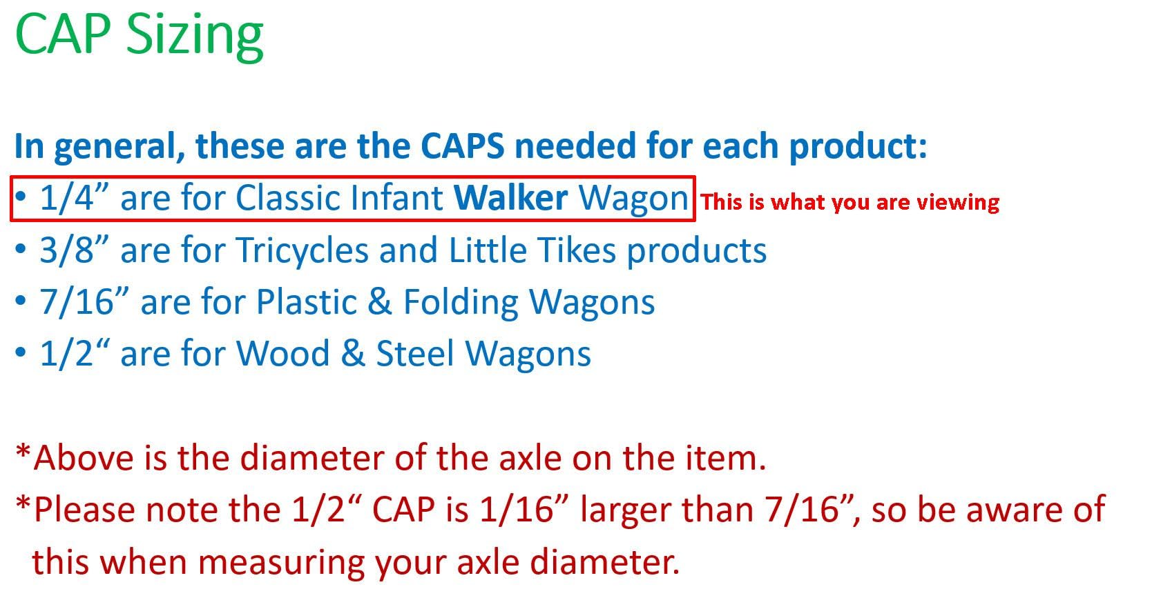 Quadrapoint Hub Cap Replacement compatible with Popular Red Wagon Brand, Classic Infant WALKER Wagon - fits 1/4 Inch Axle Diameter, Red 4-pk