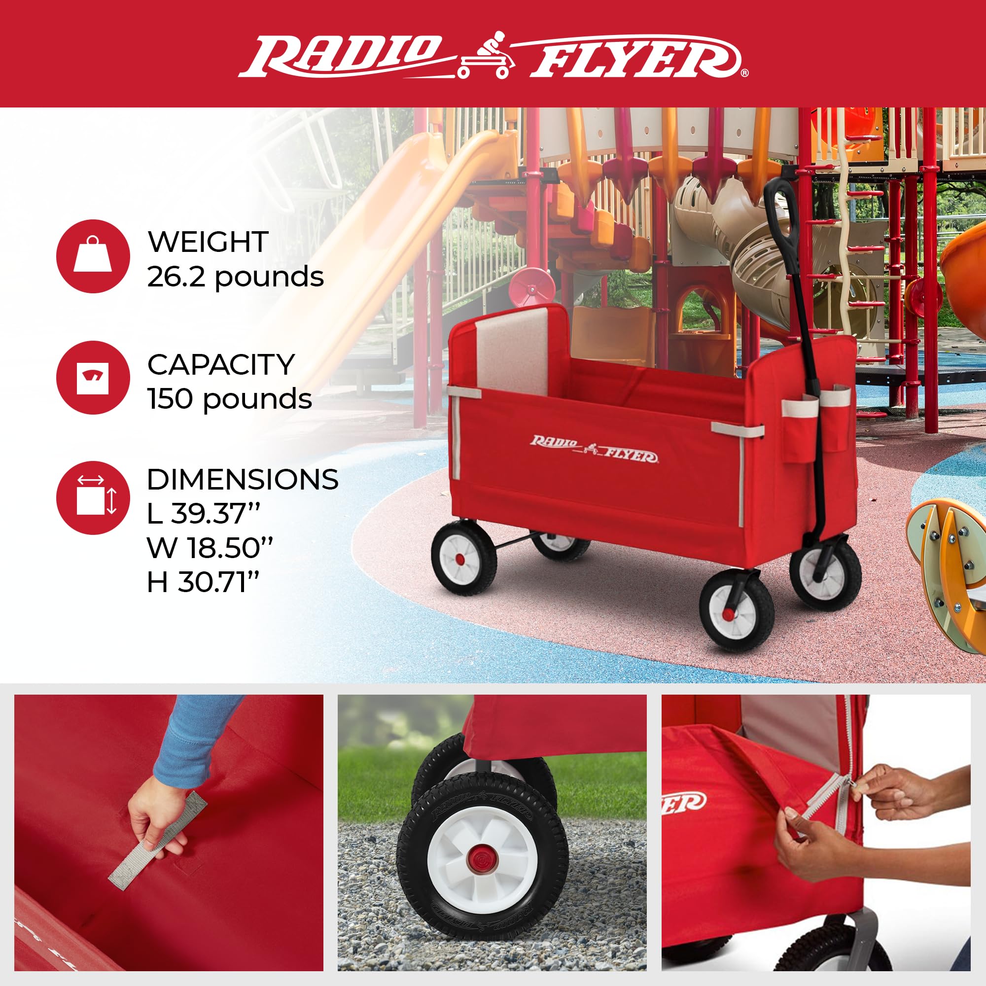 Radio Flyer All-Terrain 3-in-1 EZ Folding Wagon for kids and cargo, Red