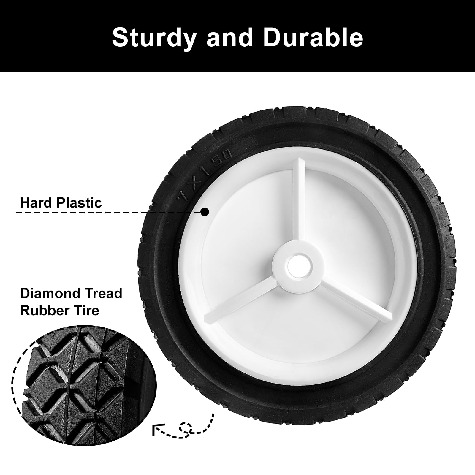 budrash 7 Inch Wheels Replaces for Oregon 72-107, 2 Pack Universal Wheels Tires Compatible with Craftsman JD Lawnmower Edger, BBQ Grills, Radio Flyer Wagon, Hand Truck, Utility Cart, Snowblower