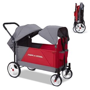 radio flyer discovery stroll 'n wagon with canopies, folding wagon with single recline seat, for 1+ years