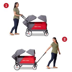 Radio Flyer Discovery Stroll 'N Wagon with Canopies, Folding Wagon with Single Recline Seat, for 1+ Years