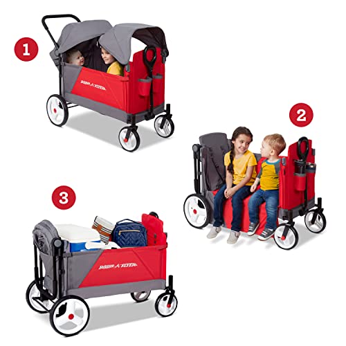 Radio Flyer Discovery Stroll 'N Wagon with Canopies, Folding Wagon with Single Recline Seat, for 1+ Years