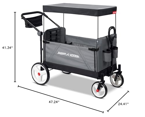 Radio Flyer City Luxe Stroll ‘N Wagon, Grey with Parent Caddy and Internal Storage Pockets, for 1+ Years