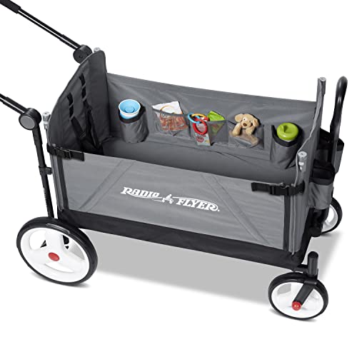 Radio Flyer City Luxe Stroll ‘N Wagon, Grey with Parent Caddy and Internal Storage Pockets, for 1+ Years