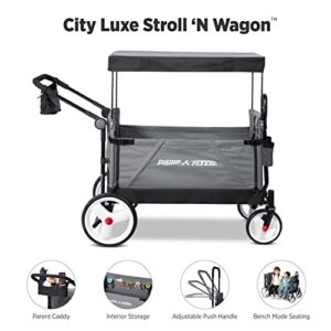 Radio Flyer City Luxe Stroll ‘N Wagon, Grey with Parent Caddy and Internal Storage Pockets, for 1+ Years