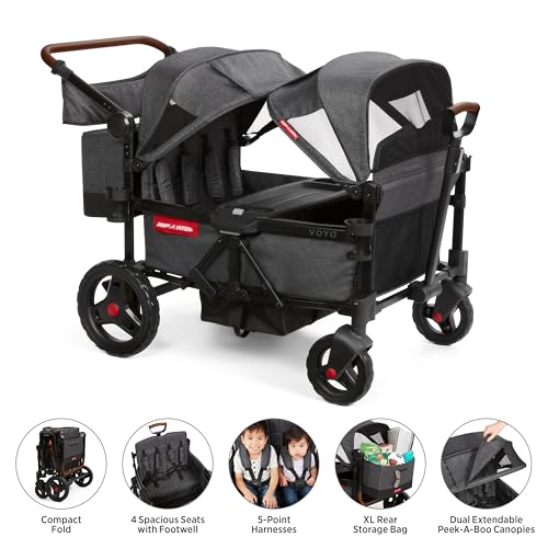 Radio Flyer Voya Stroller Wagon, 4 Seater Wagon Stroller for Kids with Low Sides, Baby Stroller Wagon, Quad Stroller