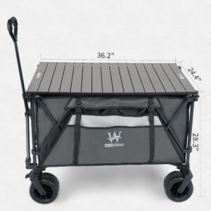 Whitsunday Heavy Duty Collapsible Wagon Cart,Folding Outdoor Wagon,Utility Camping Park Wagon Cart with Aluminum Table Plate (Grey)