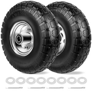 phepetroll 4.10/3.50-4 tires and wheels flat free 10 inch solid tires replacement with 5/8" axle bore hole, 8 spacers & 4 pins, for cart, garden wagon, wheelbarrow, hand truck, trolley, lawn mower, 2p