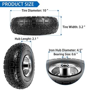 phepetroll 4.10/3.50-4 Tires and Wheels Flat Free 10 Inch Solid Tires Replacement with 5/8" Axle Bore Hole, 8 Spacers & 4 Pins, for Cart, Garden Wagon, Wheelbarrow, Hand Truck, Trolley, Lawn Mower, 2P