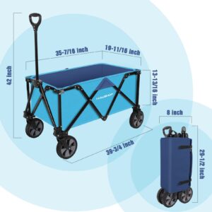 HAUSHOF Heavy Duty Collapsible Wagon, Folding Outdoor Utility Wagon, Camping Garden Beach Cart with Universal Quick Release Wheels, Adjustable Handle, 176 lbs Load Capacity, Blue