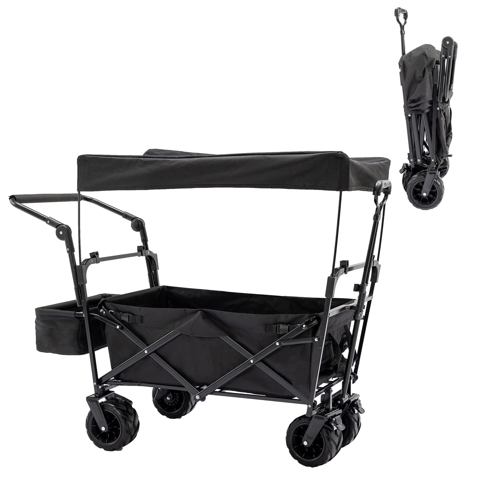 Stroller Wagons for 2 Kids, Collapsible Wagon with Seat Belt and Canopy, Kids Wagon Beach Cart with Big Wheels for Sand, Folding Wagon for Shopping, Picnic, Camping, Garden (Stroller Wagon)