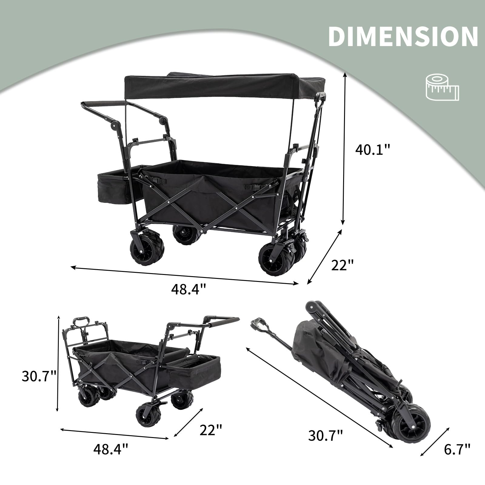 Stroller Wagons for 2 Kids, Collapsible Wagon with Seat Belt and Canopy, Kids Wagon Beach Cart with Big Wheels for Sand, Folding Wagon for Shopping, Picnic, Camping, Garden (Stroller Wagon)