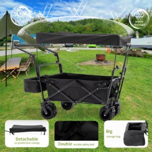 Stroller Wagons for 2 Kids, Collapsible Wagon with Seat Belt and Canopy, Kids Wagon Beach Cart with Big Wheels for Sand, Folding Wagon for Shopping, Picnic, Camping, Garden (Stroller Wagon)