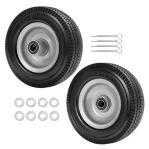 ltnicer 10" solid pu tires and wheels,2-pack tires 4.10/3.50-4 flat free tubeless tire replacement wheels for garden cart, hand truck, wheelbarrows- 5/8"axle bore hole,2 1/4" offset hub