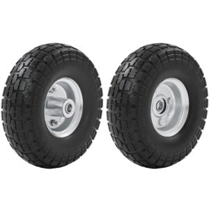 yaheetech 10in solid wheelbarrow tires 4.10/3.50-4 sack truck cart wheel bearings for wagon/lawn/garden/beach/trolley/snowblower/generator/hand cart 2pcs